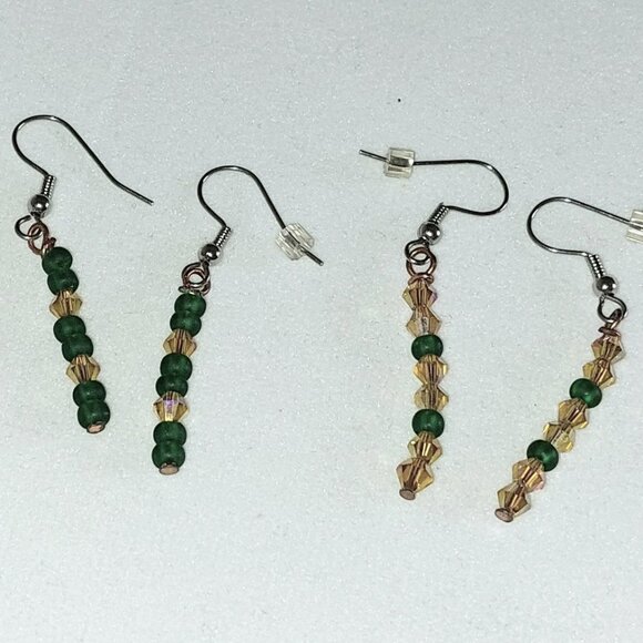 Two coordinated pairs of 1" pierced earrings made from glass seed beads - Picture 1 of 1